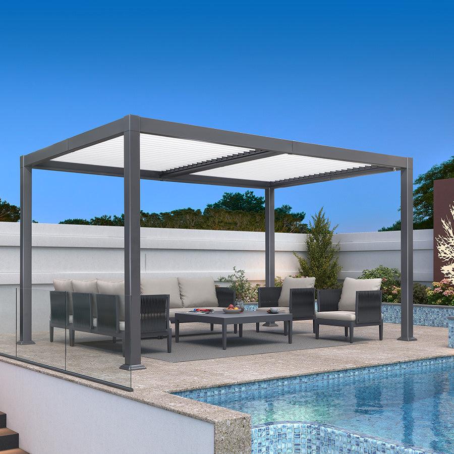 PURPLE LEAF Caesar Outdoor Louvered Pergola Patio Sun Shade Shelter with Adjustable Hardtop Patio Pergola Gray Frame White Roof - Image 4