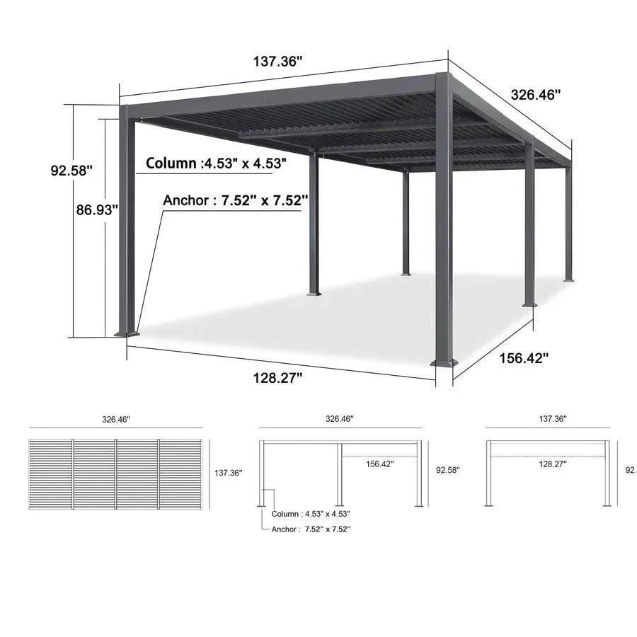 PURPLE LEAF Caesar Outdoor Louvered Pergola Patio Sun Shade Shelter with Adjustable Hardtop Patio Pergola Gray Frame White Roof - Image 41