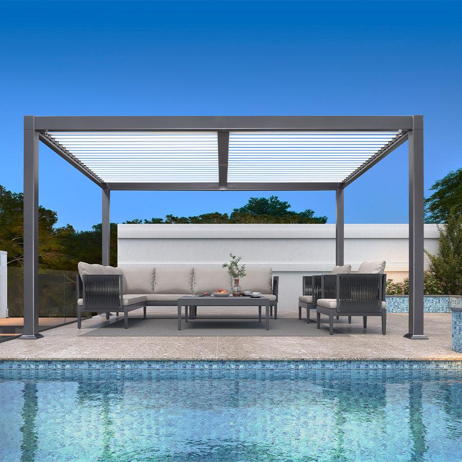 PURPLE LEAF Caesar Outdoor Louvered Pergola Patio Sun Shade Shelter with Adjustable Hardtop Patio Pergola Gray Frame White Roof - Image 5