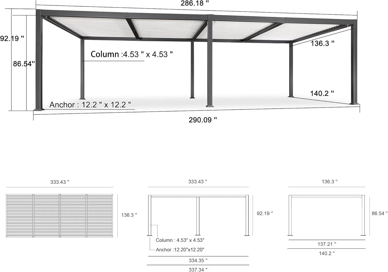 PURPLE LEAF Caesar Outdoor Louvered Pergola Patio Sun Shade Shelter with Adjustable Hardtop Patio Pergola Gray Frame White Roof - Image 55