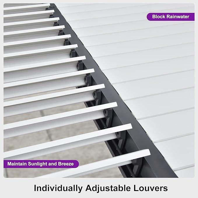 PURPLE LEAF Caesar Outdoor Louvered Pergola Patio Sun Shade Shelter with Adjustable Hardtop Patio Pergola Gray Frame White Roof - Image 56
