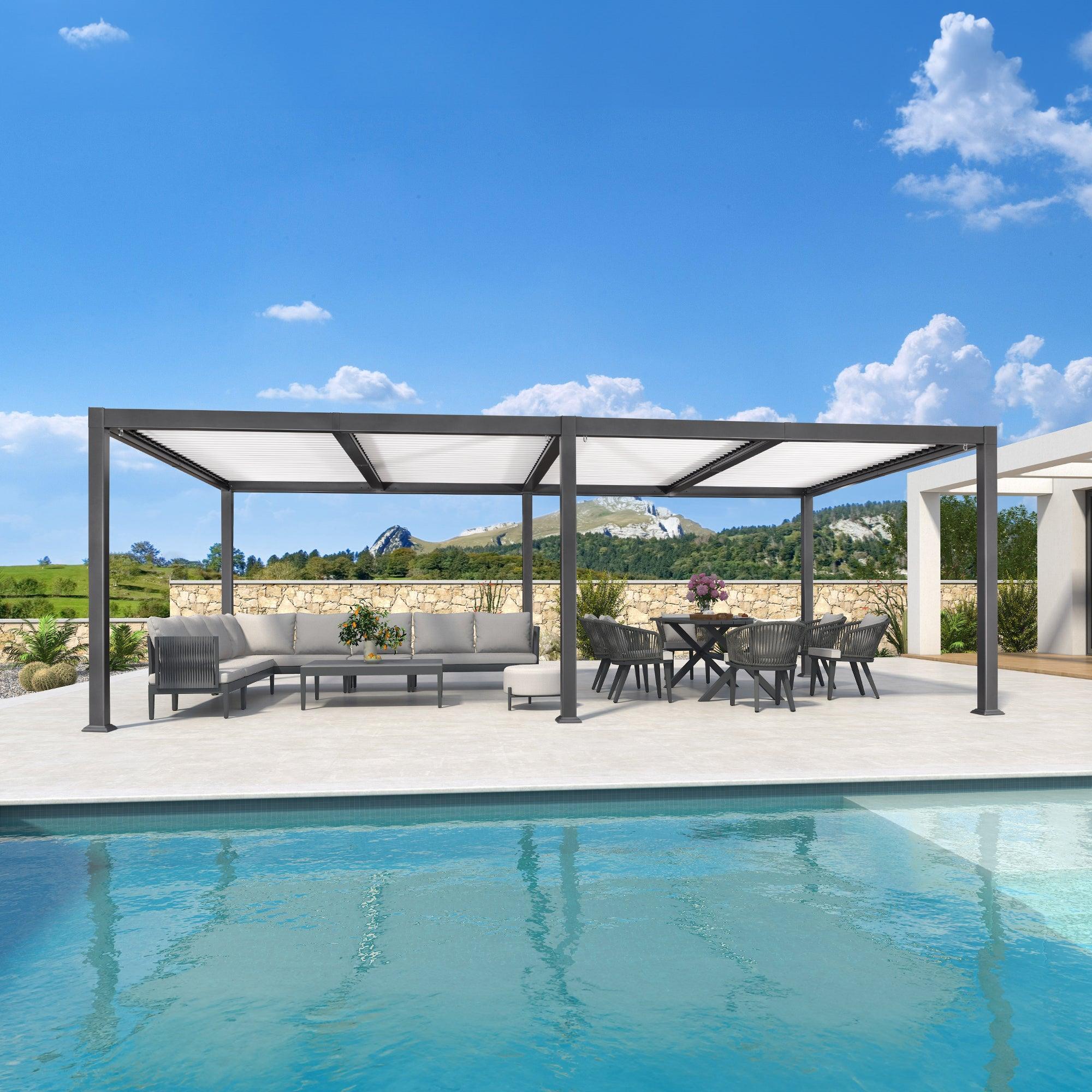 PURPLE LEAF Caesar Outdoor Louvered Pergola Patio Sun Shade Shelter with Adjustable Hardtop Patio Pergola Gray Frame White Roof - Image 59