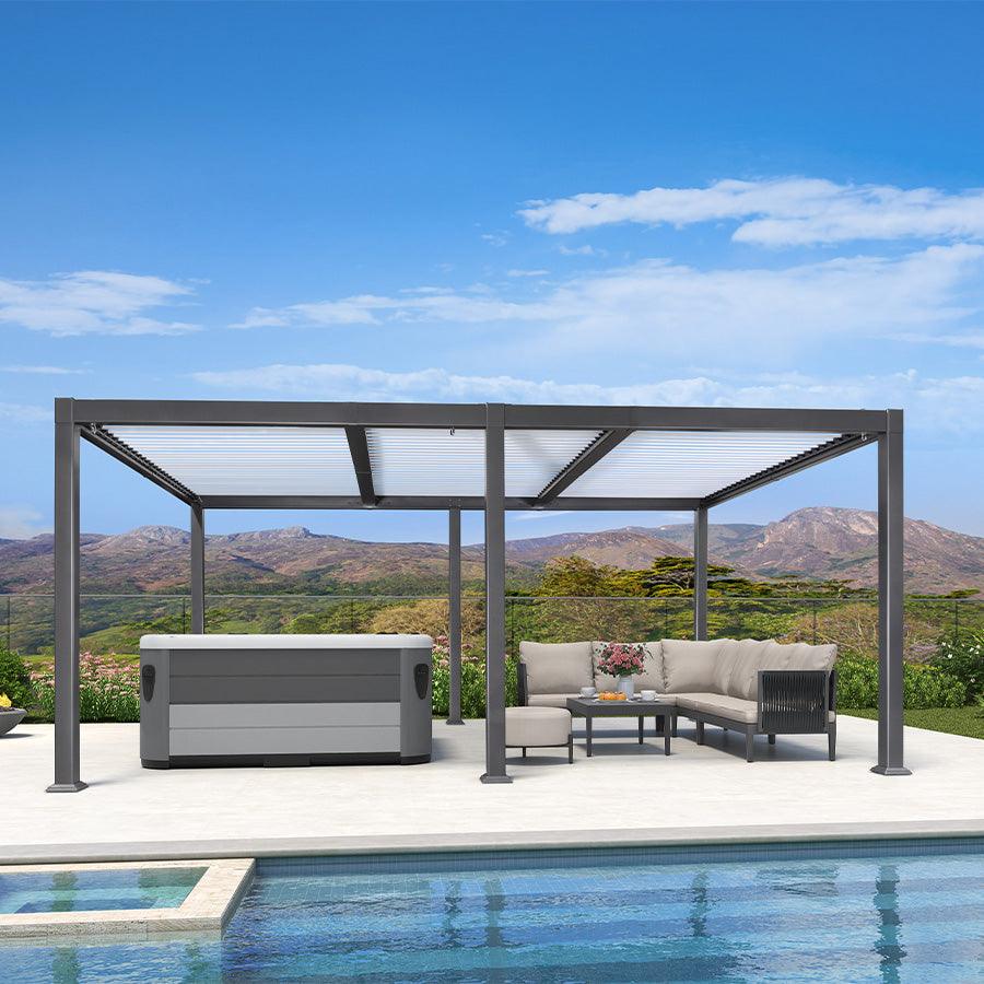 PURPLE LEAF Caesar Outdoor Louvered Pergola Patio Sun Shade Shelter with Adjustable Hardtop Patio Pergola Gray Frame White Roof - Image 6