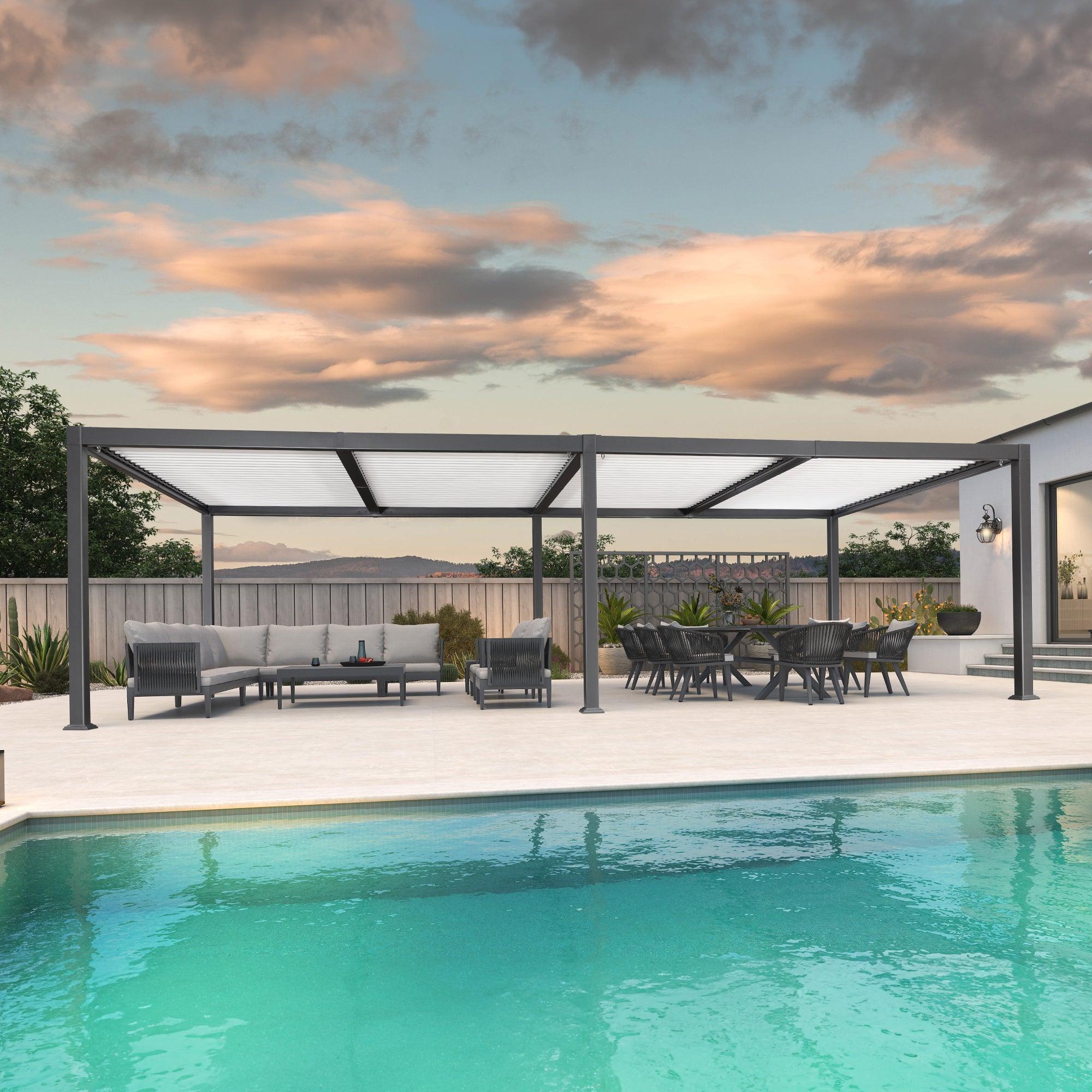 PURPLE LEAF Caesar Outdoor Louvered Pergola Patio Sun Shade Shelter with Adjustable Hardtop Patio Pergola Gray Frame White Roof - Image 60