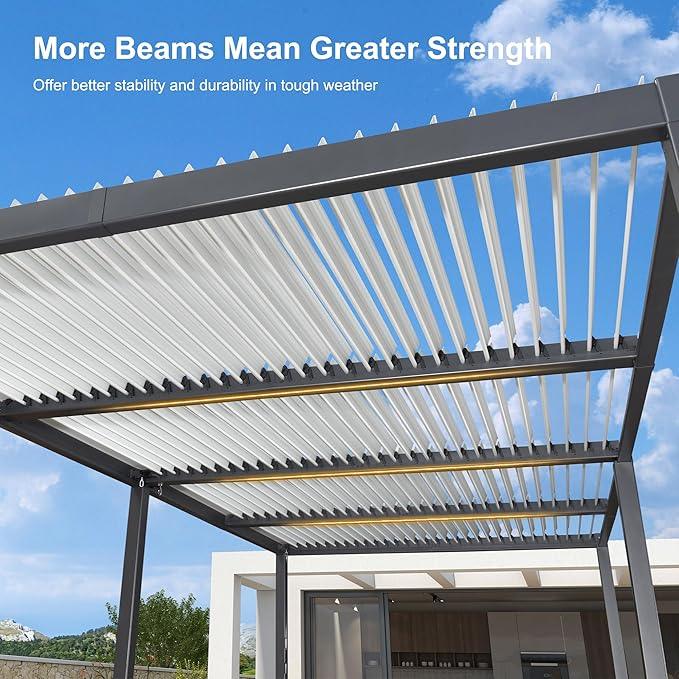 PURPLE LEAF Caesar Outdoor Louvered Pergola Patio Sun Shade Shelter with Adjustable Hardtop Patio Pergola Gray Frame White Roof - Image 61