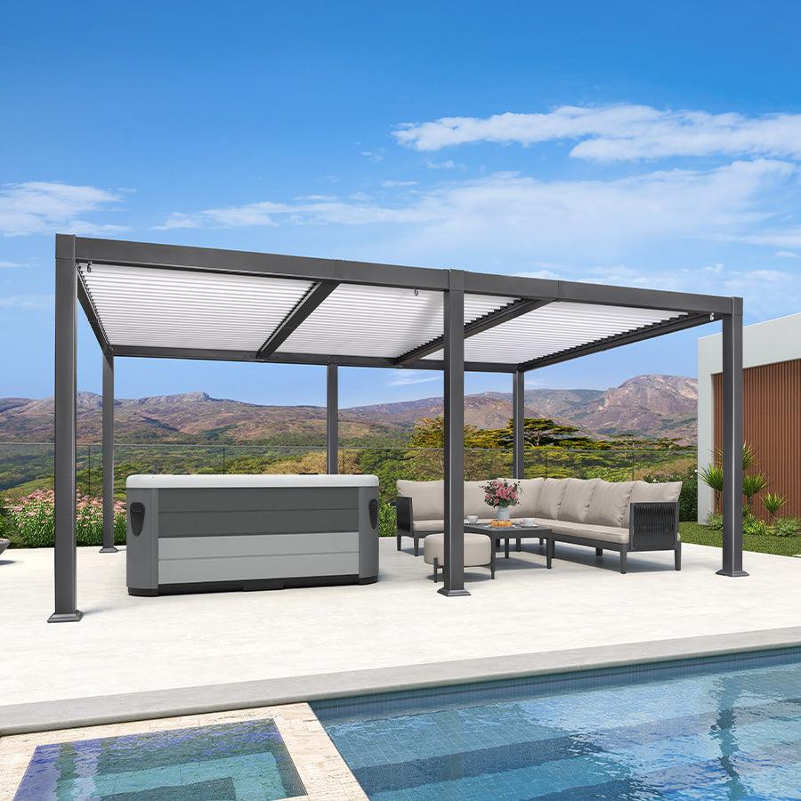 PURPLE LEAF Caesar Outdoor Louvered Pergola Patio Sun Shade Shelter with Adjustable Hardtop Patio Pergola Gray Frame White Roof - Image 7