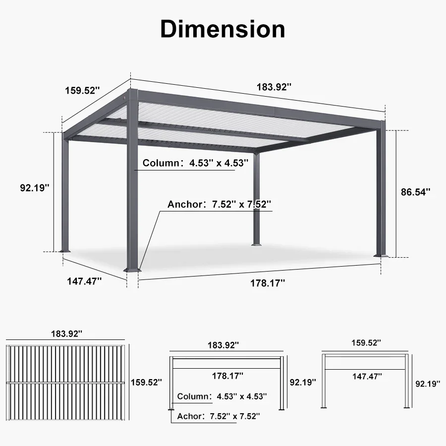 PURPLE LEAF Caesar Outdoor Louvered Pergola Patio Sun Shade Shelter with Adjustable Hardtop Patio Pergola Gray Frame White Roof - Image 70