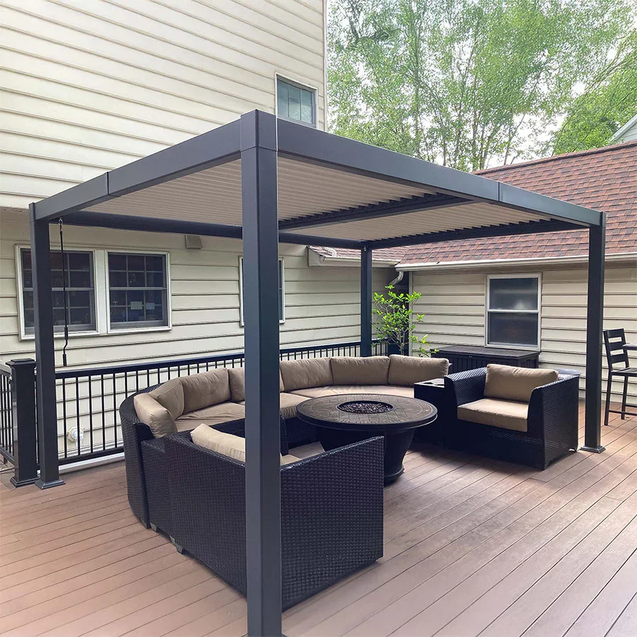 PURPLE LEAF Caesar Outdoor Louvered Pergola Patio Sun Shade Shelter with Adjustable Hardtop Patio Pergola Gray Frame White Roof - Image 74