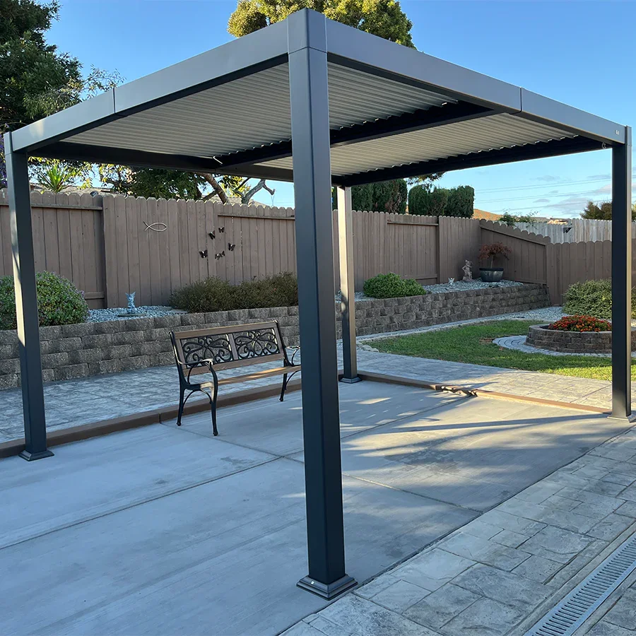 PURPLE LEAF Caesar Outdoor Louvered Pergola Patio Sun Shade Shelter with Adjustable Hardtop Patio Pergola Gray Frame White Roof - Image 76