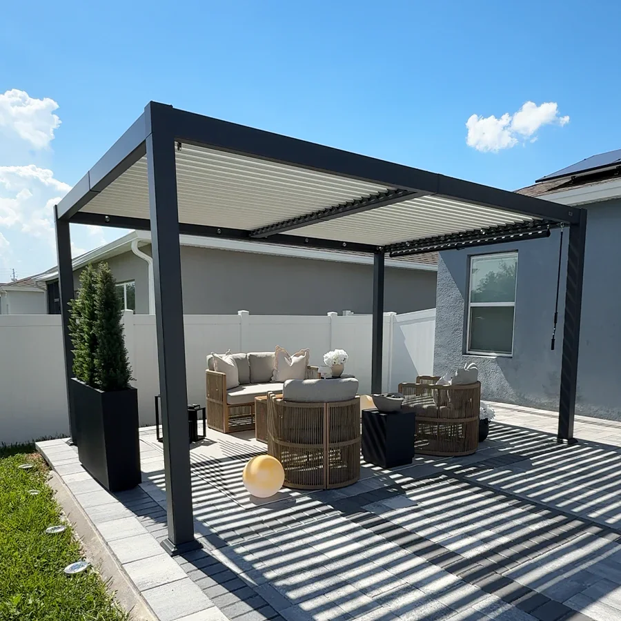 PURPLE LEAF Caesar Outdoor Louvered Pergola Patio Sun Shade Shelter with Adjustable Hardtop Patio Pergola Gray Frame White Roof - Image 77