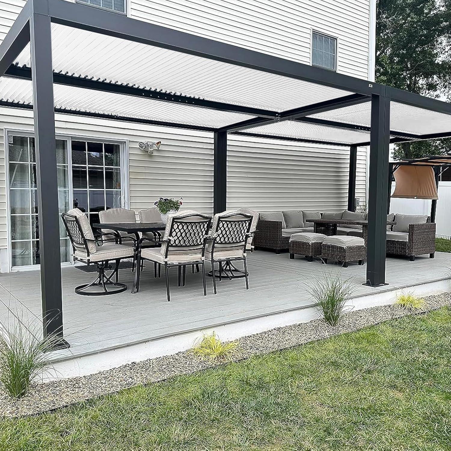 PURPLE LEAF Caesar Outdoor Louvered Pergola Patio Sun Shade Shelter with Adjustable Hardtop Patio Pergola Gray Frame White Roof - Image 79