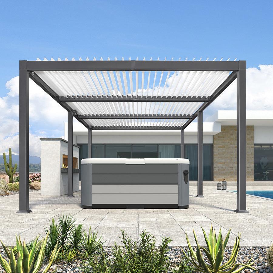 PURPLE LEAF Caesar Outdoor Louvered Pergola Patio Sun Shade Shelter with Adjustable Hardtop Patio Pergola Gray Frame White Roof - Image 8