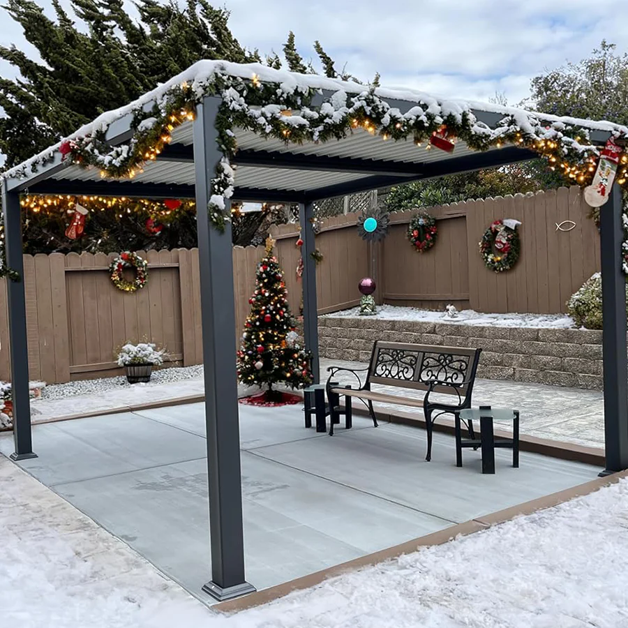 PURPLE LEAF Caesar Outdoor Louvered Pergola Patio Sun Shade Shelter with Adjustable Hardtop Patio Pergola Gray Frame White Roof - Image 81