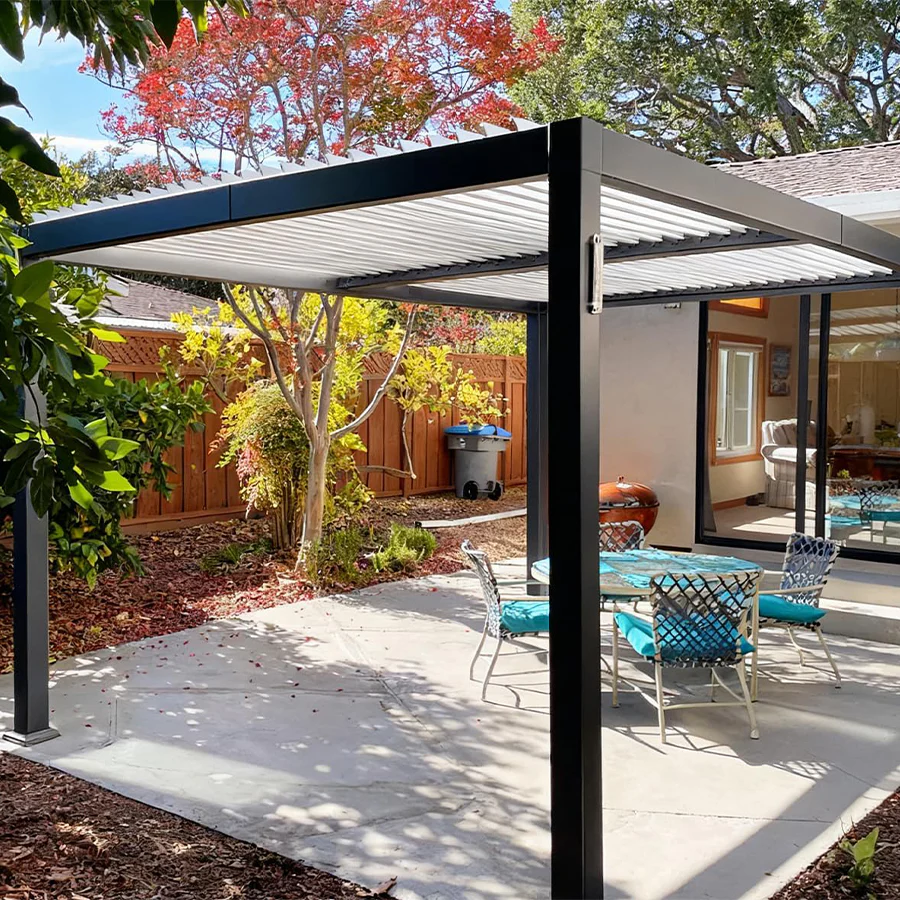 PURPLE LEAF Caesar Outdoor Louvered Pergola Patio Sun Shade Shelter with Adjustable Hardtop Patio Pergola Gray Frame White Roof - Image 82