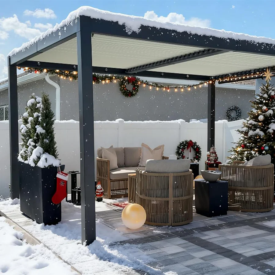 PURPLE LEAF Caesar Outdoor Louvered Pergola Patio Sun Shade Shelter with Adjustable Hardtop Patio Pergola Gray Frame White Roof - Image 83