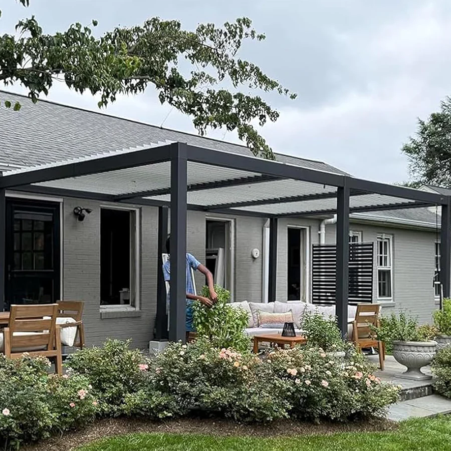 PURPLE LEAF Caesar Outdoor Louvered Pergola Patio Sun Shade Shelter with Adjustable Hardtop Patio Pergola Gray Frame White Roof - Image 84