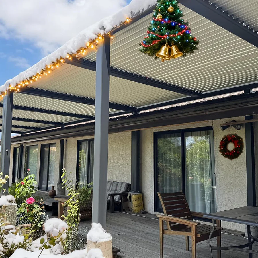 PURPLE LEAF Caesar Outdoor Louvered Pergola Patio Sun Shade Shelter with Adjustable Hardtop Patio Pergola Gray Frame White Roof - Image 85