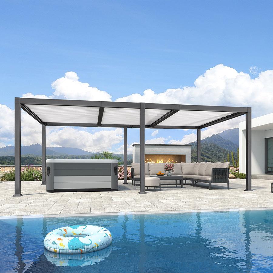 PURPLE LEAF Caesar Outdoor Louvered Pergola Patio Sun Shade Shelter with Adjustable Hardtop Patio Pergola Gray Frame White Roof - Image 9