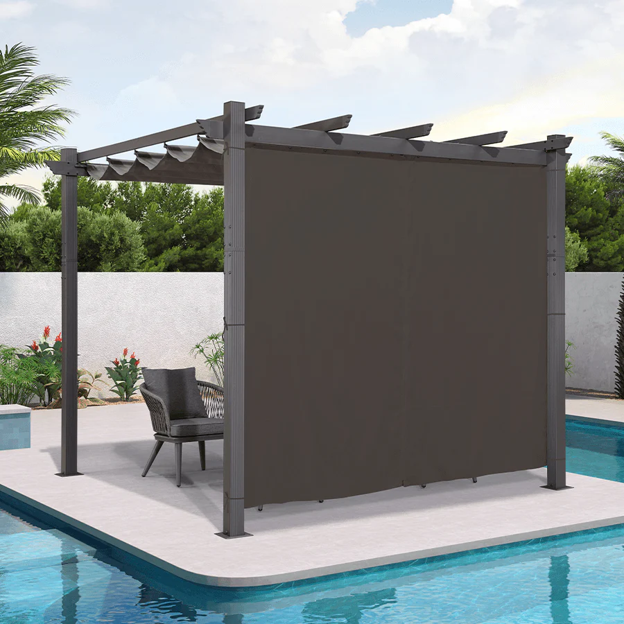 PURPLE LEAF Outdoor Pergola with Retractable Canopy Aluminum Shelter for Beach Porch Garden  Shade Pavilion Pergola  with Curtains - Image 153