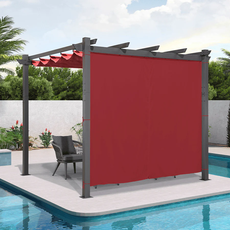 PURPLE LEAF Outdoor Pergola with Retractable Canopy Aluminum Shelter for Beach Porch Garden  Shade Pavilion Pergola  with Curtains - Image 154