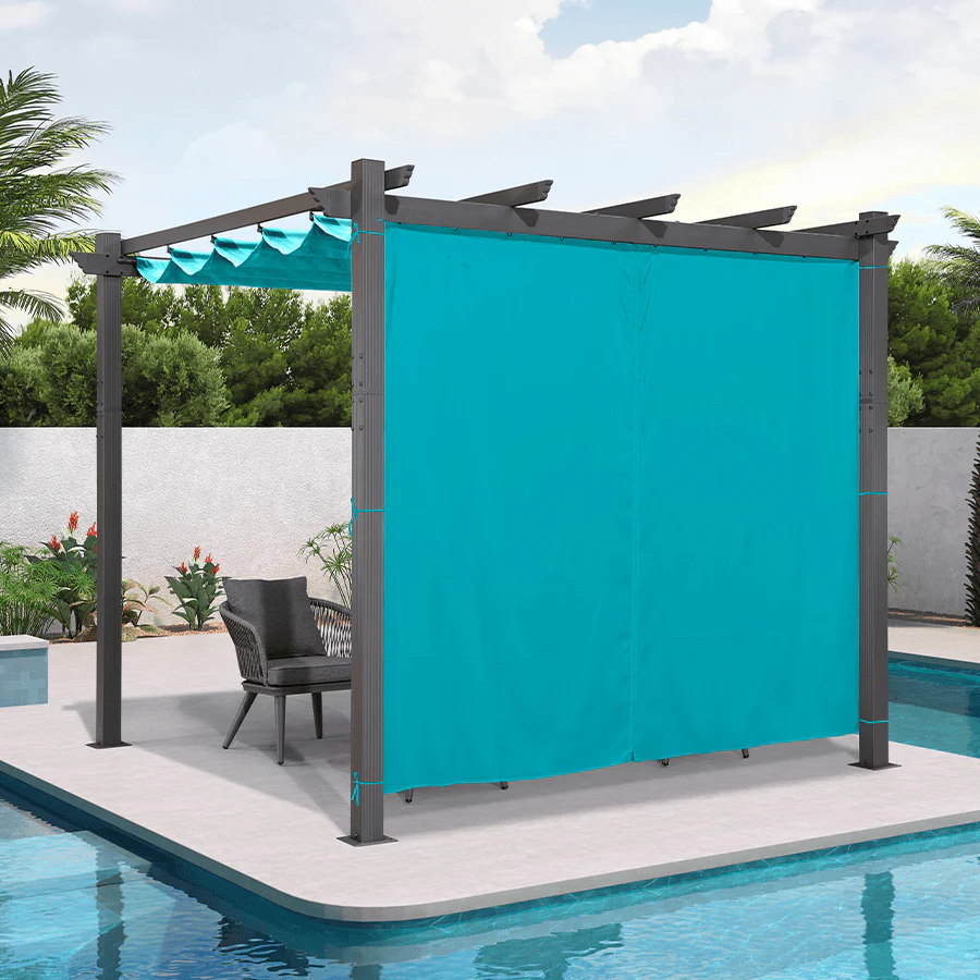 PURPLE LEAF Outdoor Pergola with Retractable Canopy Aluminum Shelter for Beach Porch Garden  Shade Pavilion Pergola  with Curtains - Image 155