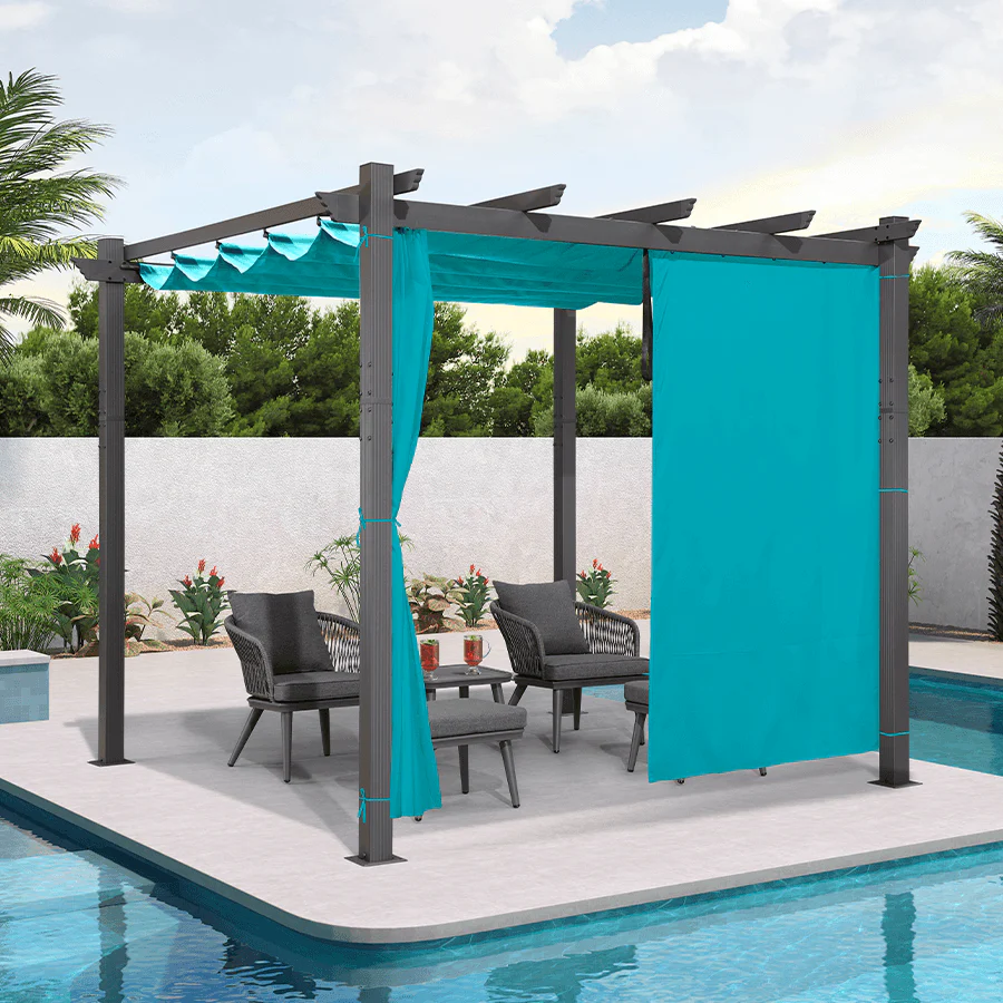 PURPLE LEAF Outdoor Pergola with Retractable Canopy Aluminum Shelter for Beach Porch Garden  Shade Pavilion Pergola  with Curtains - Image 157