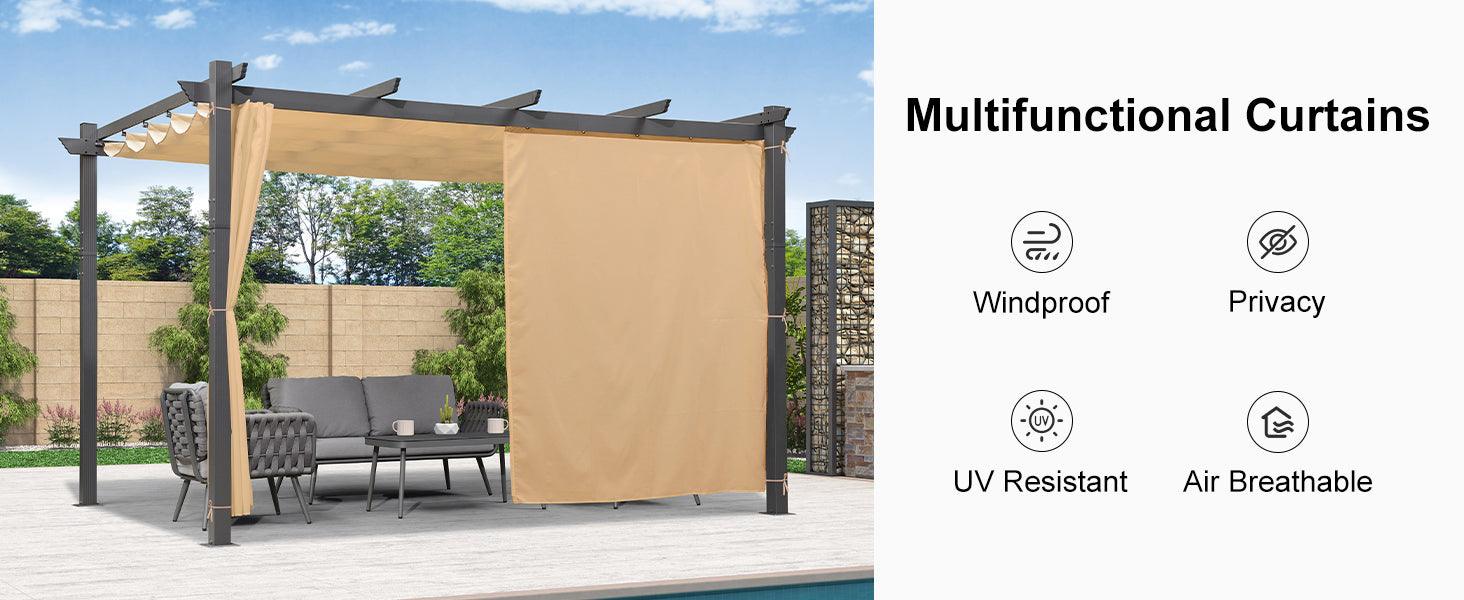 PURPLE LEAF Outdoor Pergola with Retractable Canopy Aluminum Shelter for Beach Porch Garden  Shade Pavilion Pergola  with Curtains - Image 160