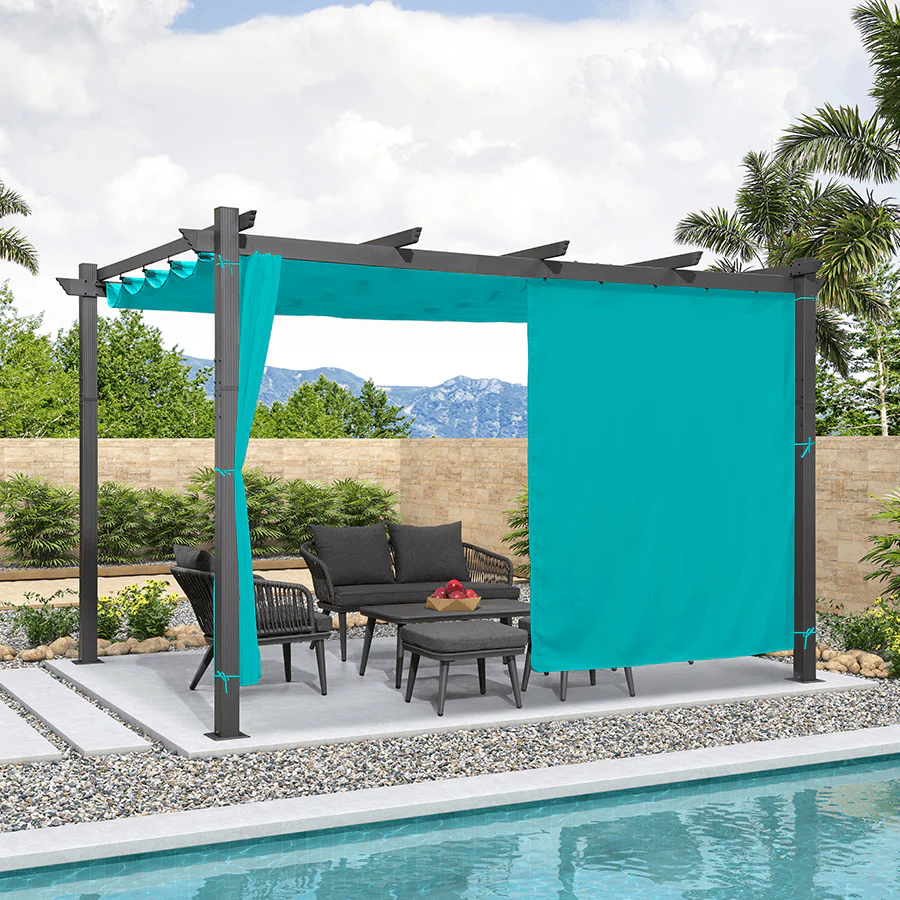 PURPLE LEAF Outdoor Pergola with Retractable Canopy Aluminum Shelter for Beach Porch Garden  Shade Pavilion Pergola  with Curtains - Image 161