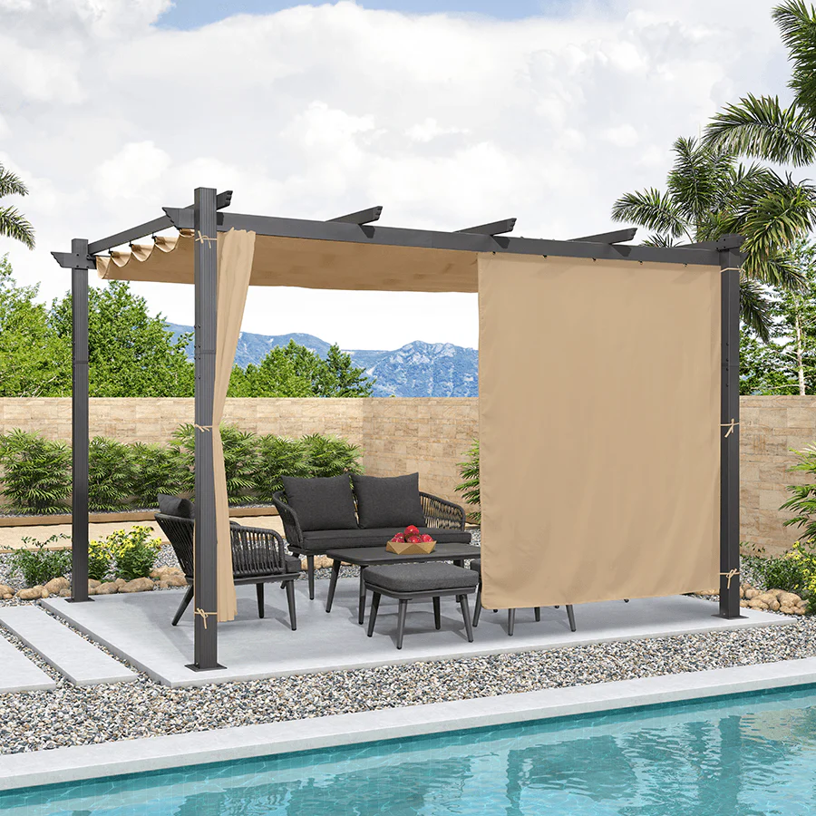 PURPLE LEAF Outdoor Pergola with Retractable Canopy Aluminum Shelter for Beach Porch Garden  Shade Pavilion Pergola  with Curtains - Image 163