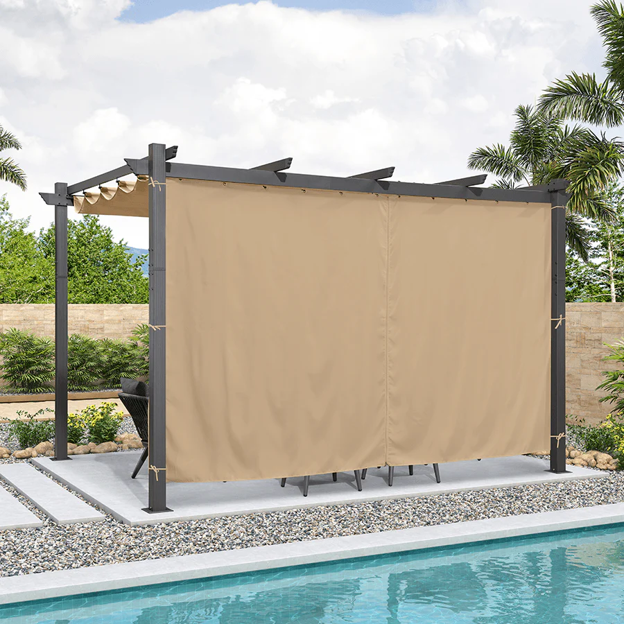 PURPLE LEAF Outdoor Pergola with Retractable Canopy Aluminum Shelter for Beach Porch Garden  Shade Pavilion Pergola  with Curtains - Image 164