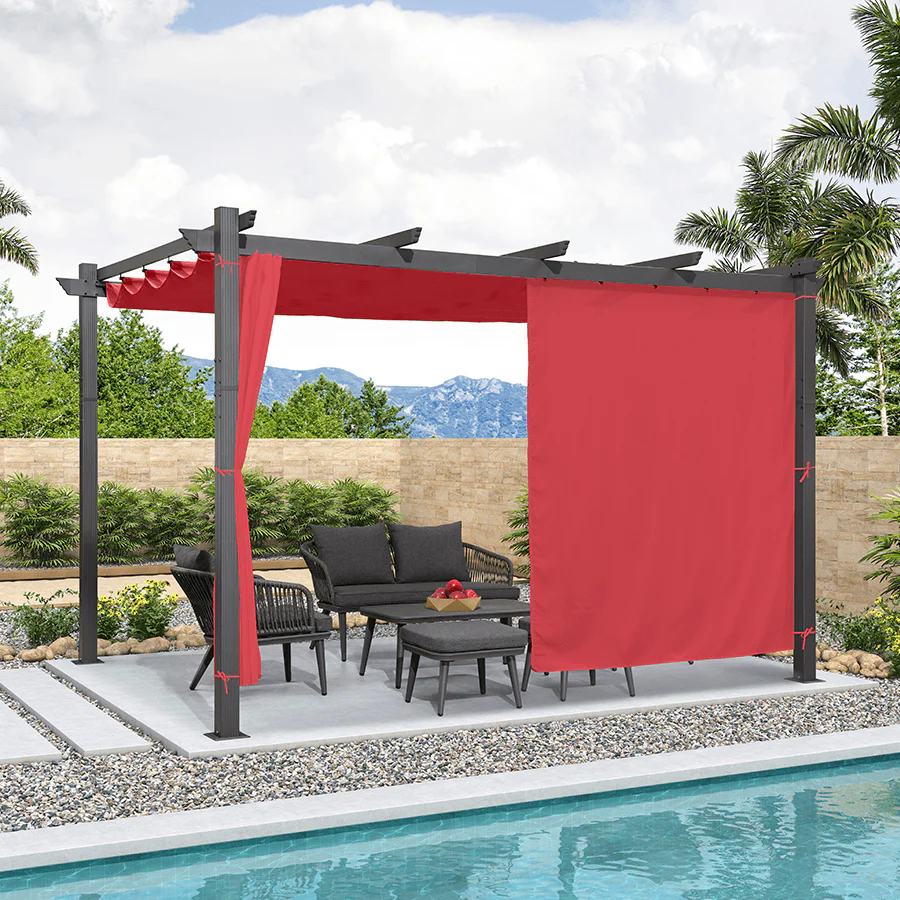 PURPLE LEAF Outdoor Pergola with Retractable Canopy Aluminum Shelter for Beach Porch Garden  Shade Pavilion Pergola  with Curtains - Image 165