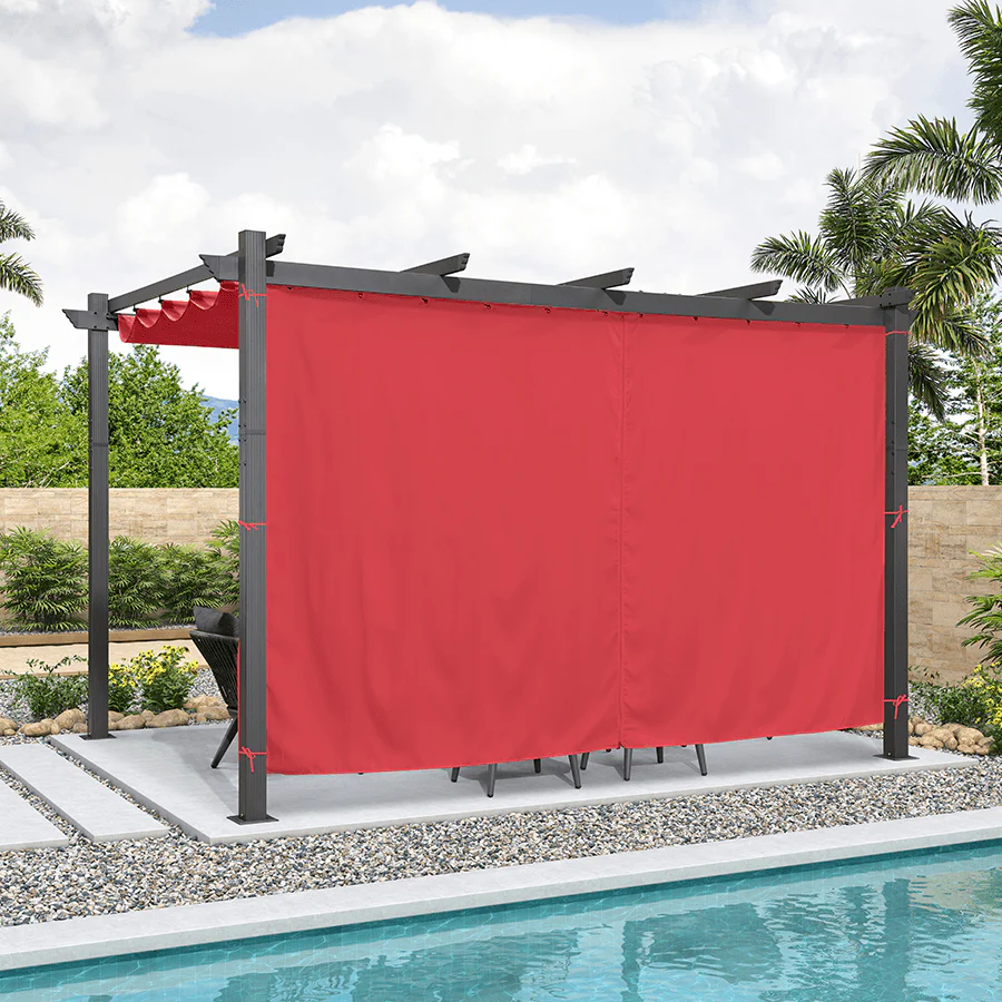 PURPLE LEAF Outdoor Pergola with Retractable Canopy Aluminum Shelter for Beach Porch Garden  Shade Pavilion Pergola  with Curtains - Image 166