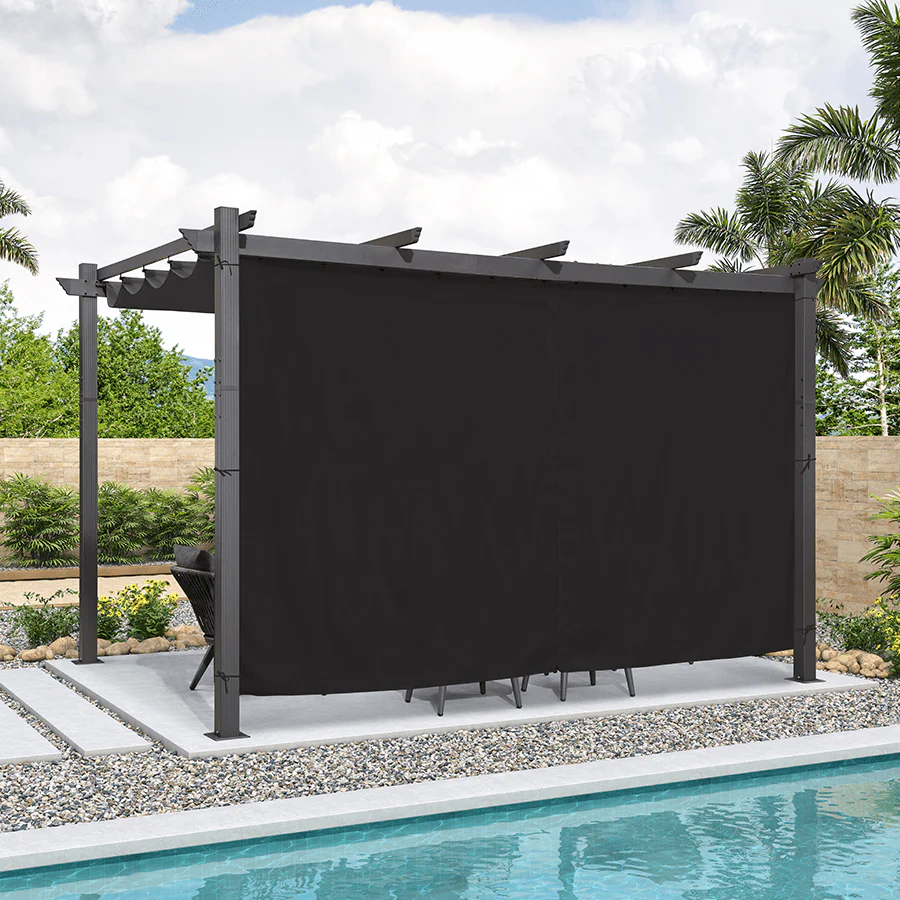 PURPLE LEAF Outdoor Pergola with Retractable Canopy Aluminum Shelter for Beach Porch Garden  Shade Pavilion Pergola  with Curtains - Image 168