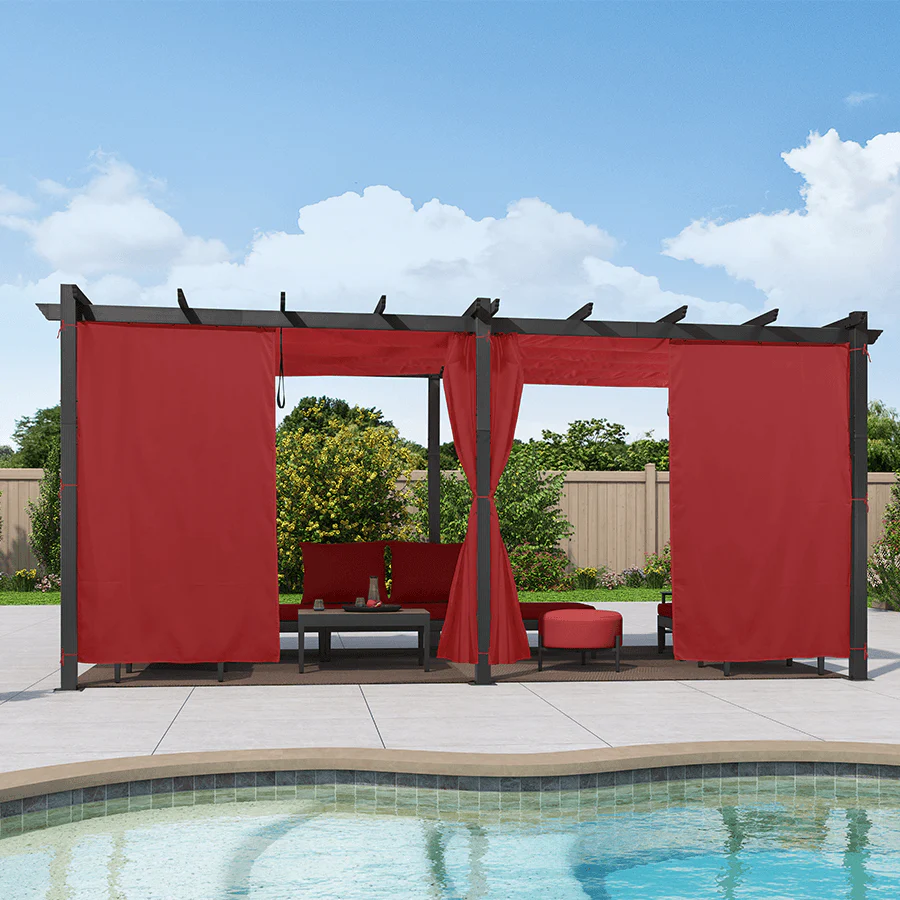 PURPLE LEAF Outdoor Pergola with Retractable Canopy Aluminum Shelter for Beach Porch Garden  Shade Pavilion Pergola  with Curtains - Image 171