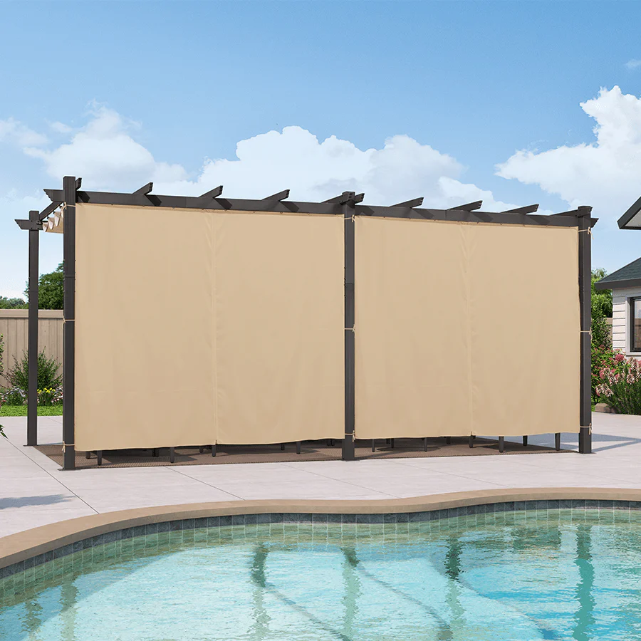 PURPLE LEAF Outdoor Pergola with Retractable Canopy Aluminum Shelter for Beach Porch Garden  Shade Pavilion Pergola  with Curtains - Image 173