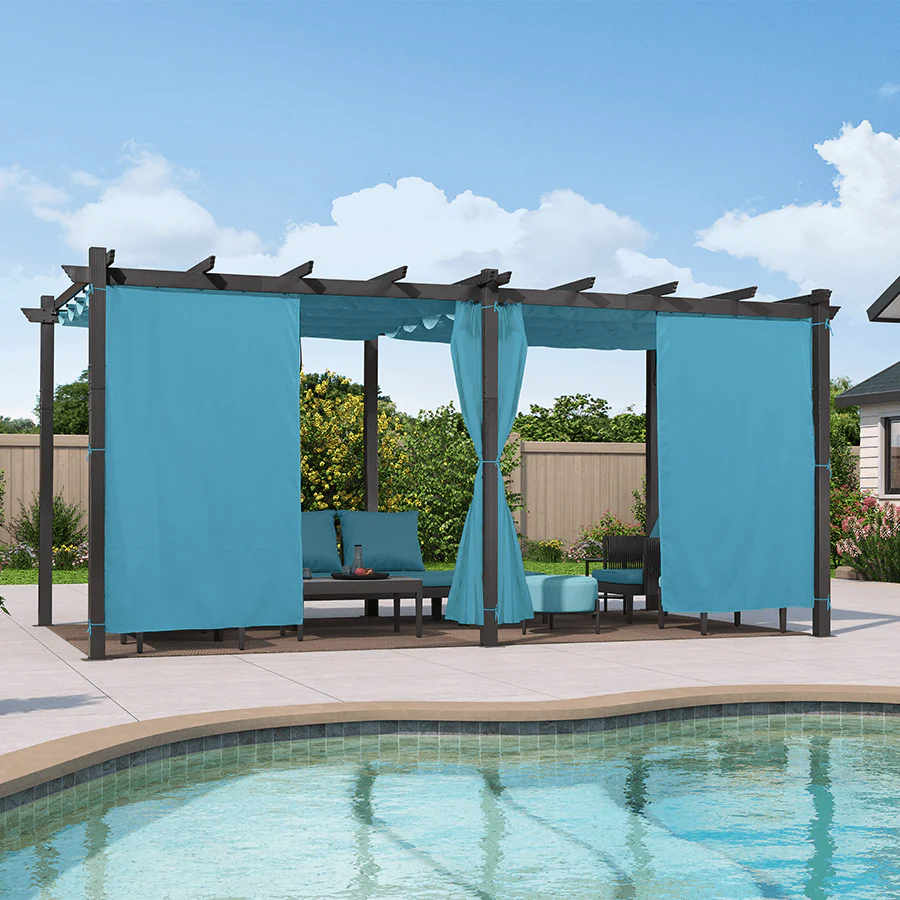 PURPLE LEAF Outdoor Pergola with Retractable Canopy Aluminum Shelter for Beach Porch Garden  Shade Pavilion Pergola  with Curtains - Image 174