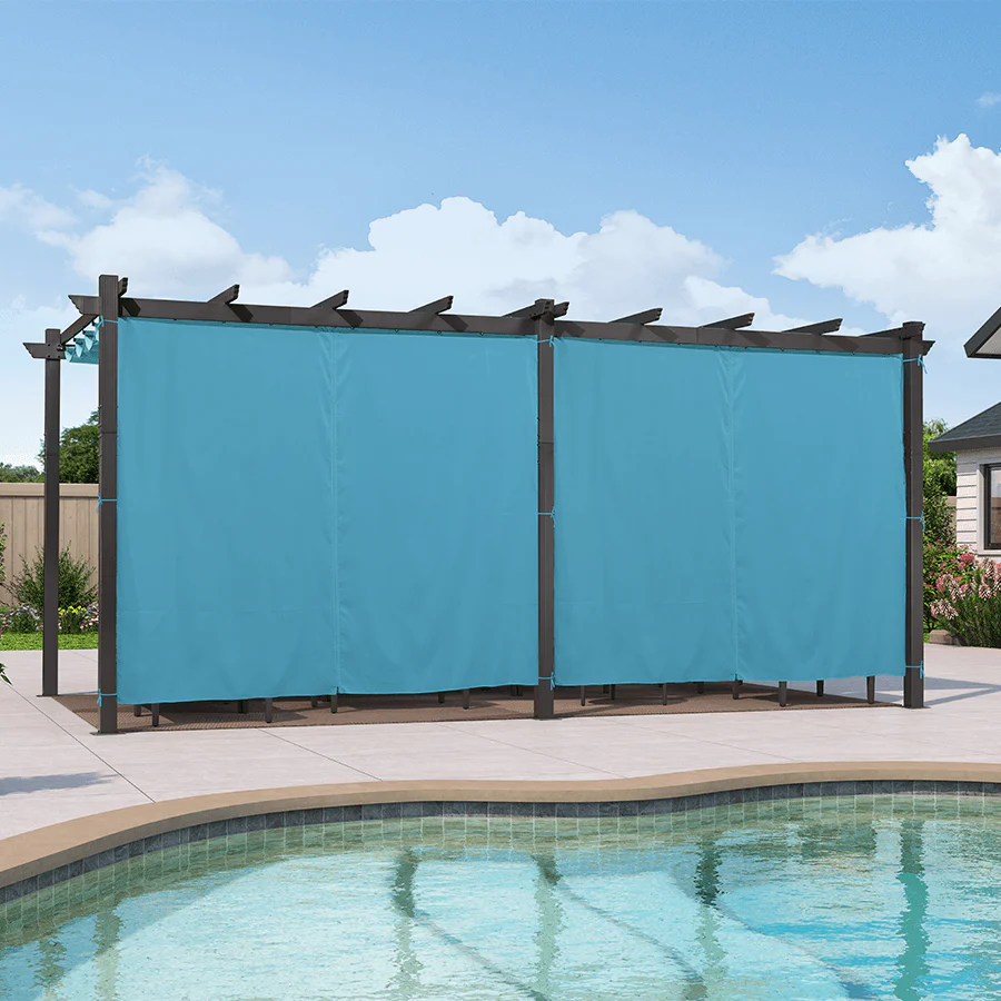 PURPLE LEAF Outdoor Pergola with Retractable Canopy Aluminum Shelter for Beach Porch Garden  Shade Pavilion Pergola  with Curtains - Image 175