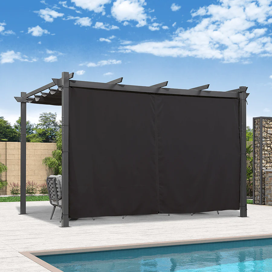 PURPLE LEAF Outdoor Pergola with Retractable Canopy Aluminum Shelter for Beach Porch Garden  Shade Pavilion Pergola  with Curtains - Image 178