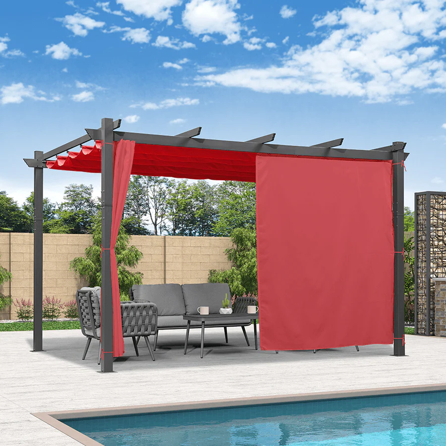 PURPLE LEAF Outdoor Pergola with Retractable Canopy Aluminum Shelter for Beach Porch Garden  Shade Pavilion Pergola  with Curtains - Image 179