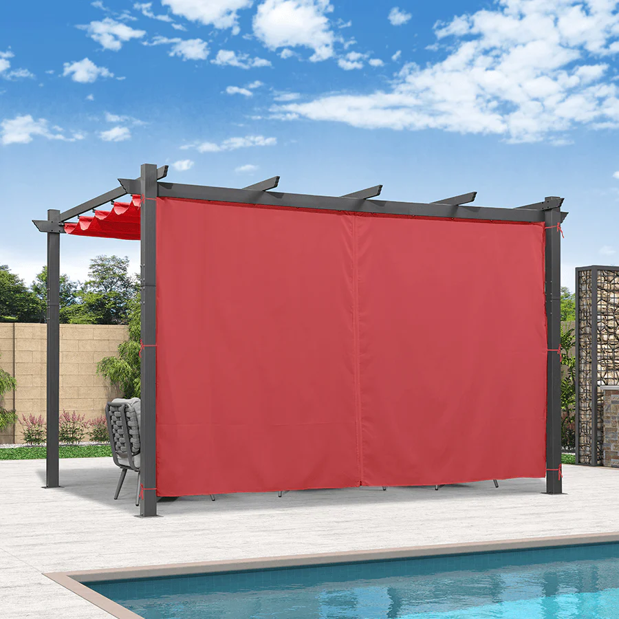 PURPLE LEAF Outdoor Pergola with Retractable Canopy Aluminum Shelter for Beach Porch Garden  Shade Pavilion Pergola  with Curtains - Image 180