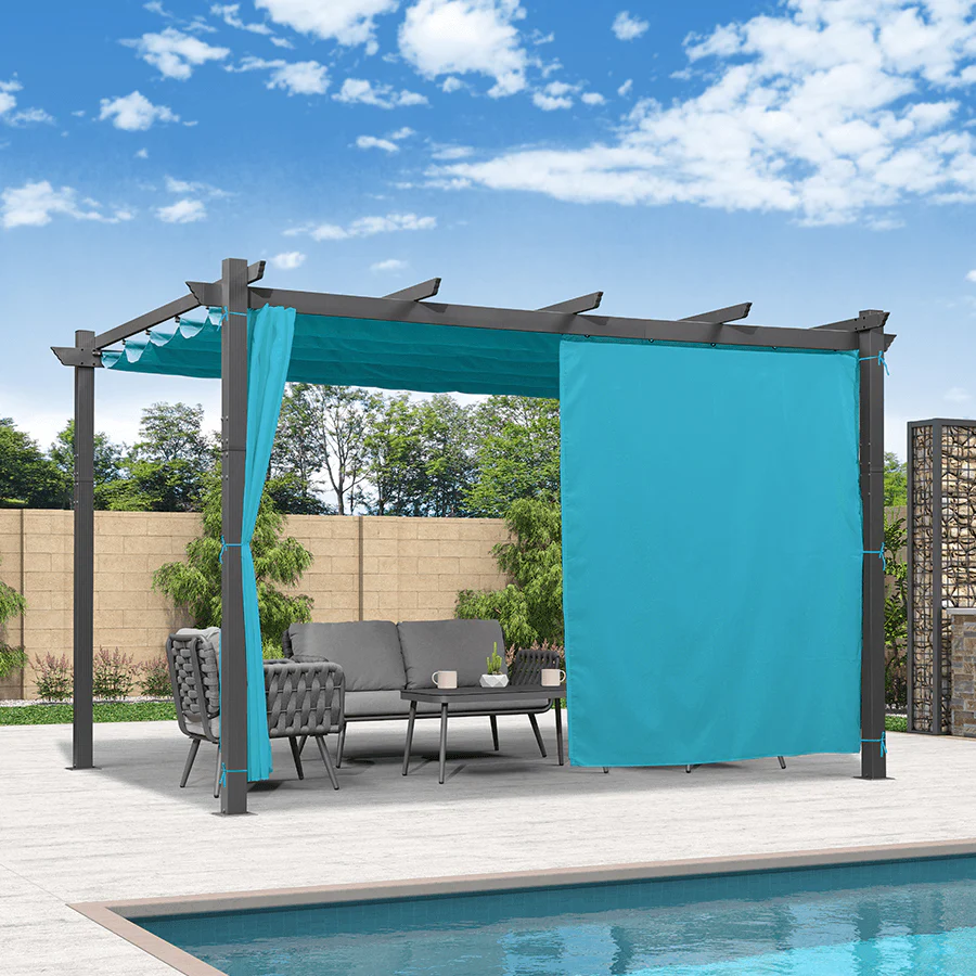 PURPLE LEAF Outdoor Pergola with Retractable Canopy Aluminum Shelter for Beach Porch Garden  Shade Pavilion Pergola  with Curtains - Image 181