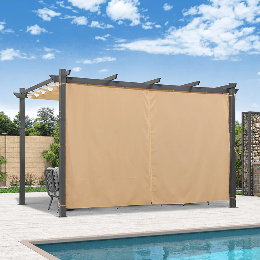 PURPLE LEAF Outdoor Pergola with Retractable Canopy Aluminum Shelter for Beach Porch Garden  Shade Pavilion Pergola  with Curtains - Image 184