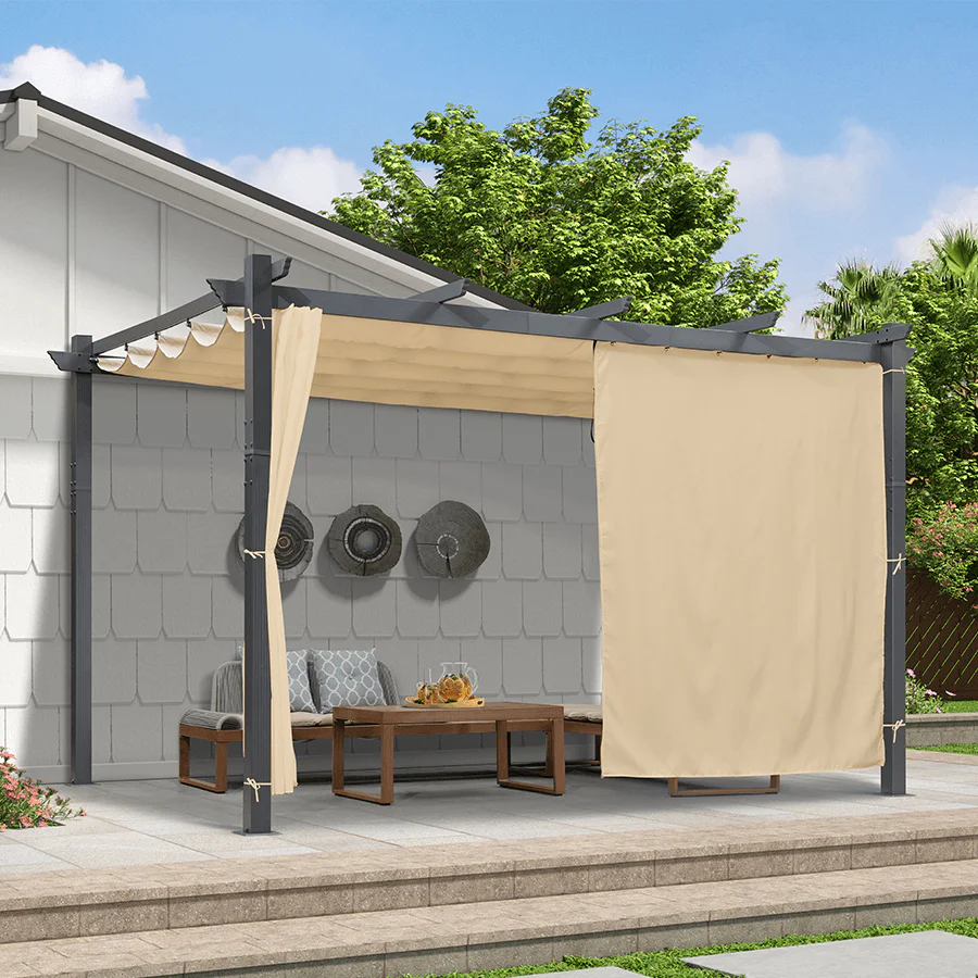 PURPLE LEAF Outdoor Pergola with Retractable Canopy Aluminum Shelter for Beach Porch Garden  Shade Pavilion Pergola  with Curtains - Image 185