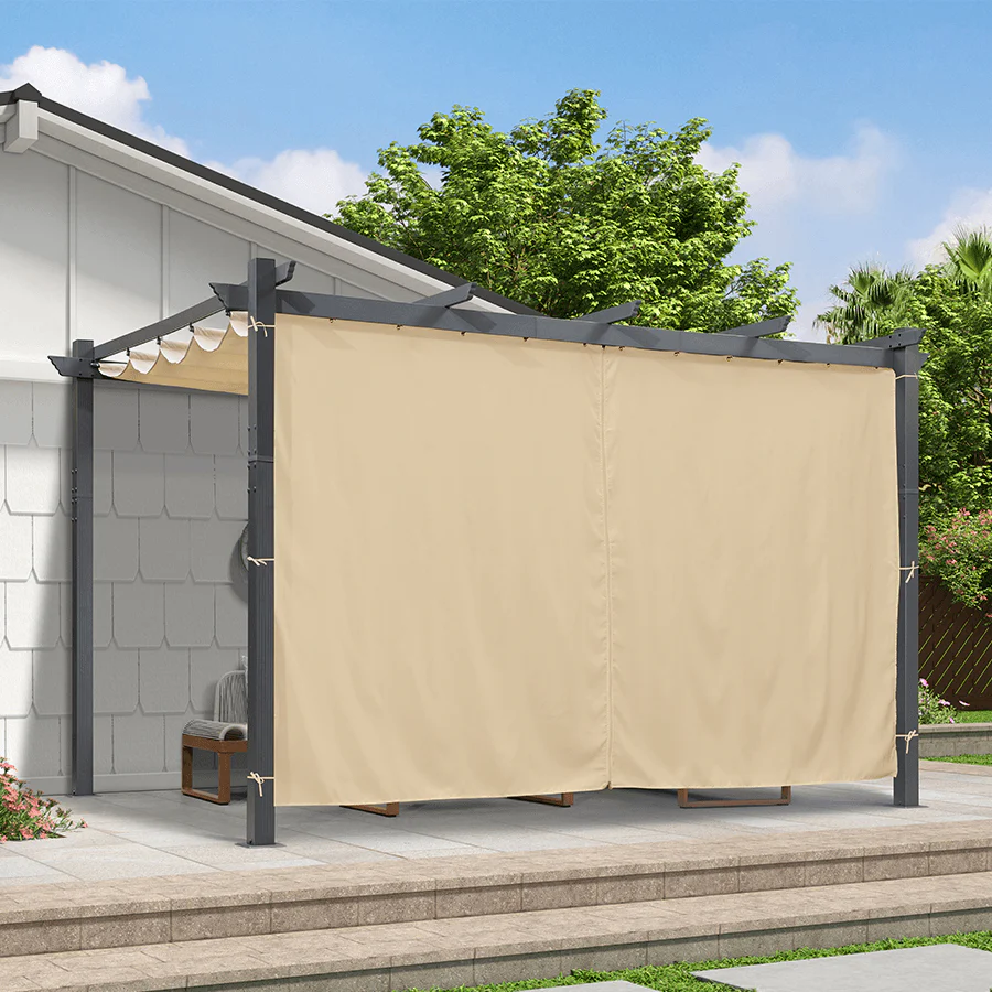 PURPLE LEAF Outdoor Pergola with Retractable Canopy Aluminum Shelter for Beach Porch Garden  Shade Pavilion Pergola  with Curtains - Image 186