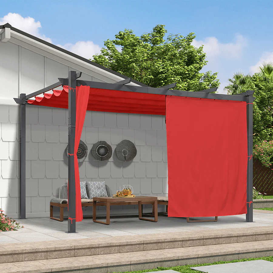 PURPLE LEAF Outdoor Pergola with Retractable Canopy Aluminum Shelter for Beach Porch Garden  Shade Pavilion Pergola  with Curtains - Image 187