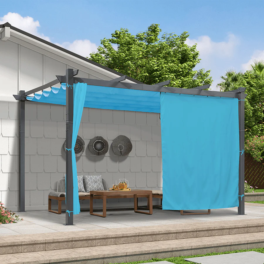 PURPLE LEAF Outdoor Pergola with Retractable Canopy Aluminum Shelter for Beach Porch Garden  Shade Pavilion Pergola  with Curtains - Image 189