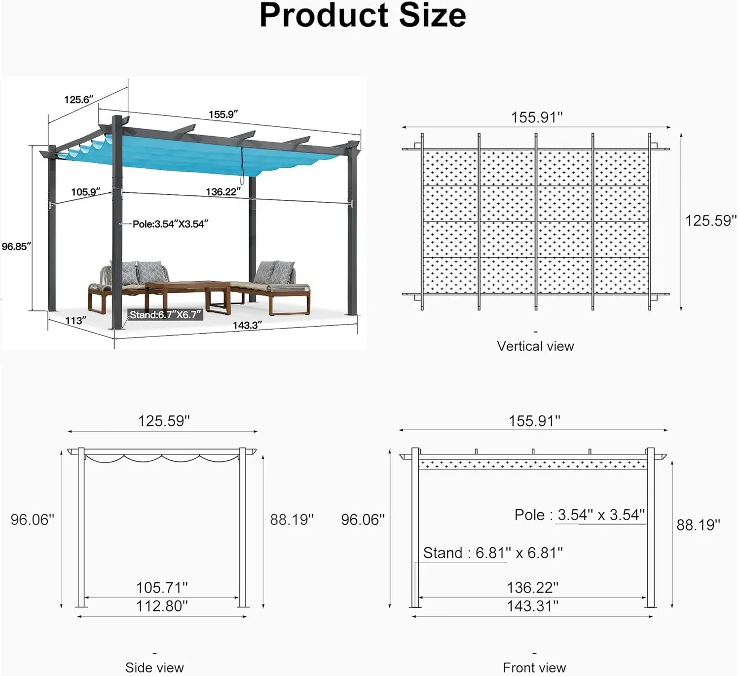 PURPLE LEAF Outdoor Pergola with Retractable Canopy Aluminum Shelter for Beach Porch Garden  Shade Pavilion Pergola  with Curtains - Image 208