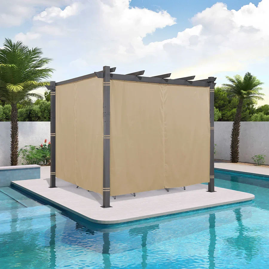 PURPLE LEAF Outdoor Pergola with Retractable Canopy Aluminum Shelter for Beach Porch Garden  Shade Pavilion Pergola  with Curtains - Image 218