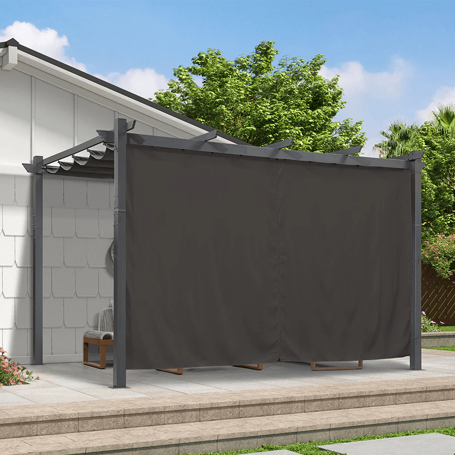 PURPLE LEAF Outdoor Pergola with Retractable Canopy Aluminum Shelter for Beach Porch Garden  Shade Pavilion Pergola  with Curtains - Image 3