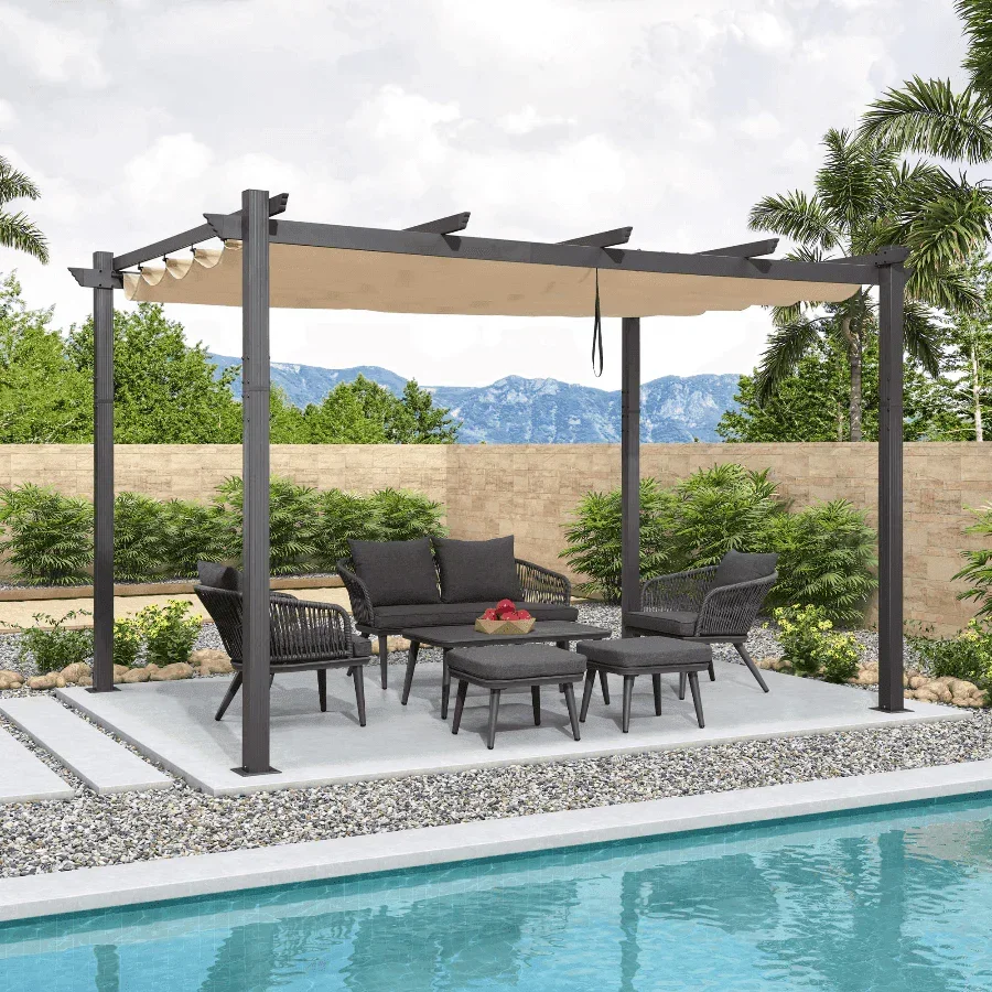PURPLE LEAF Outdoor Pergola with Retractable Canopy Aluminum Shelter for Porch Garden  Beach Shade Pavilion Pergola Modern Backyard Deck - Image 7
